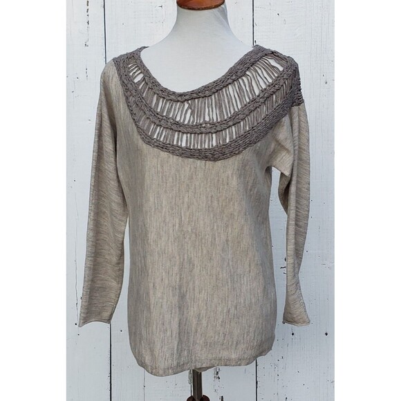 Eileen Fisher Women's Brown Knit Long Sleeve Alpaca Blend Sweater Top Sz S / M
